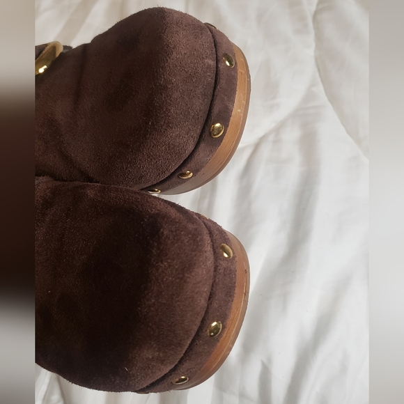 Vince Camuto Canzenee Sherpa Women  7.5 Brown Suede Wooden Wedge Heel Clog Shoes - Picture 11 of 16